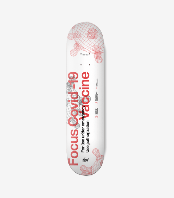 skateboard deck resembling a medical packaging by focus skateboards